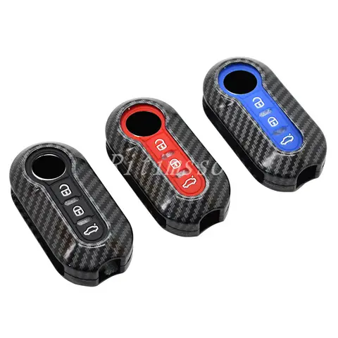 Carbon Abs Car  Key Fob Shell Cover for FIAT 500 500L 500X Abarth 3-Button Folding Key