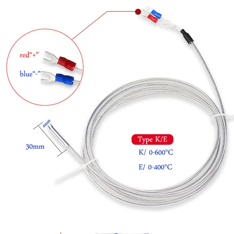 4x30 Probe Type K/E Thermocouple High Temperature Probe Thermal Resistance Temperature Sensor Shielding Wire 0-800℃304 Stainless