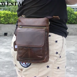 WESTAL Male Fanny Pack Zip Bum Bags Men's Waist Bag Genuine Leather Belt Bag for Phone Small Waist Pouch Man Hip Waist Pack 886