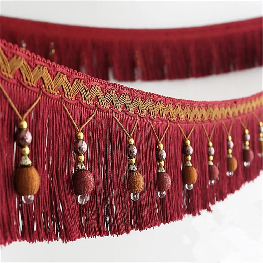 12meters Braided Beads Hanging Ball Tassel Fringe Trimming Applique Fabric Trimming Ribbon Band Curtain Table Wedding Decorated