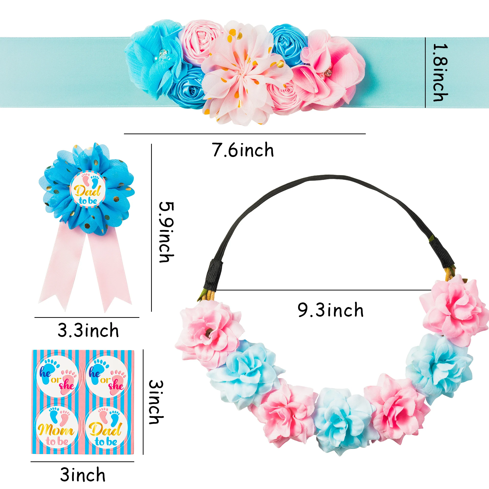 Gender Reveal Party Decoration Baby Shower Decoration maternity Blue Pink belt brooch flower costume Photo shoot Prop Tips Belt