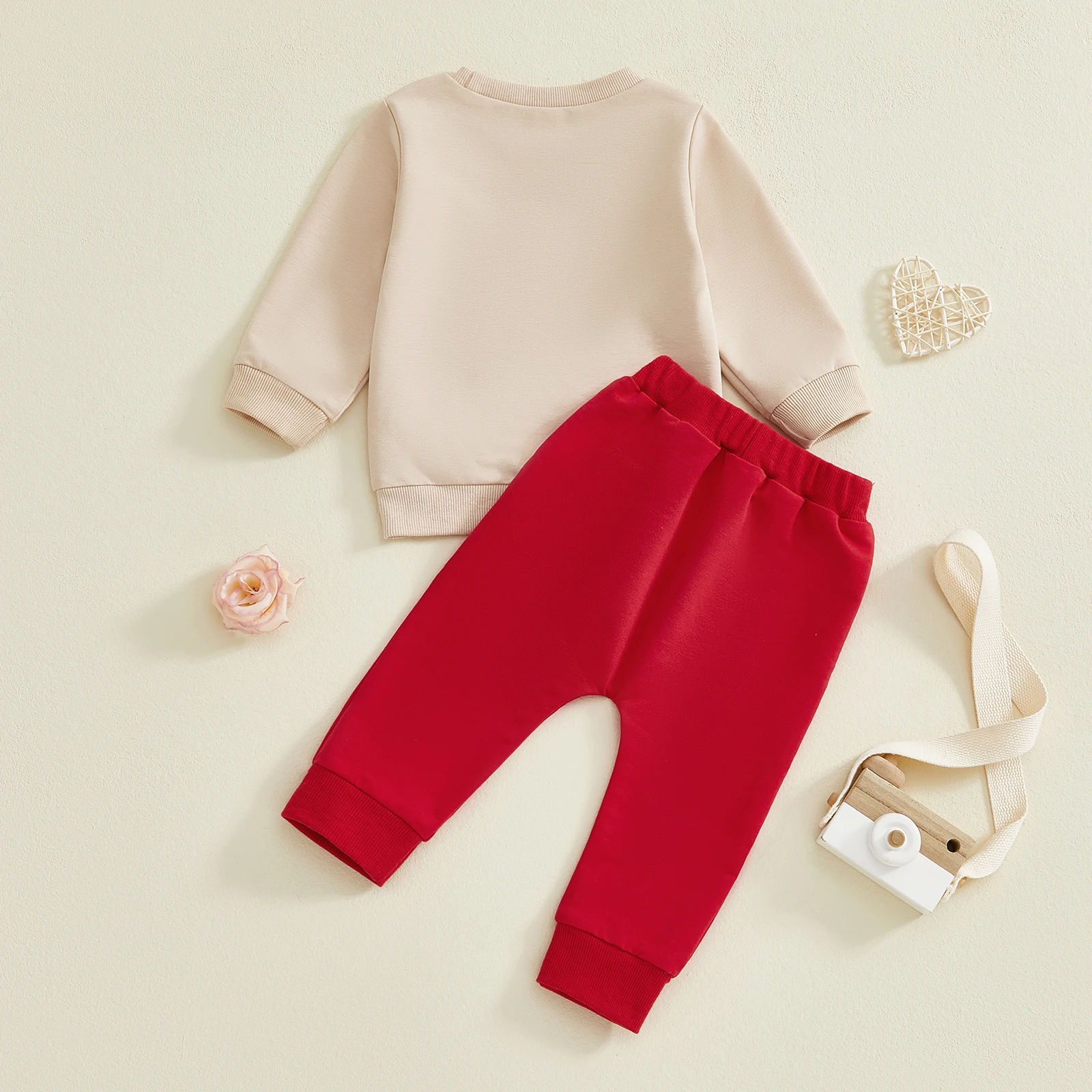 

Комплект из двух предметов на День святого Валентина для маленьких девочек и мальчиков, топы с круглым вырезом с длинными рукавами и буквенным принтом, комплект брюк с эластичной резинкой на талии