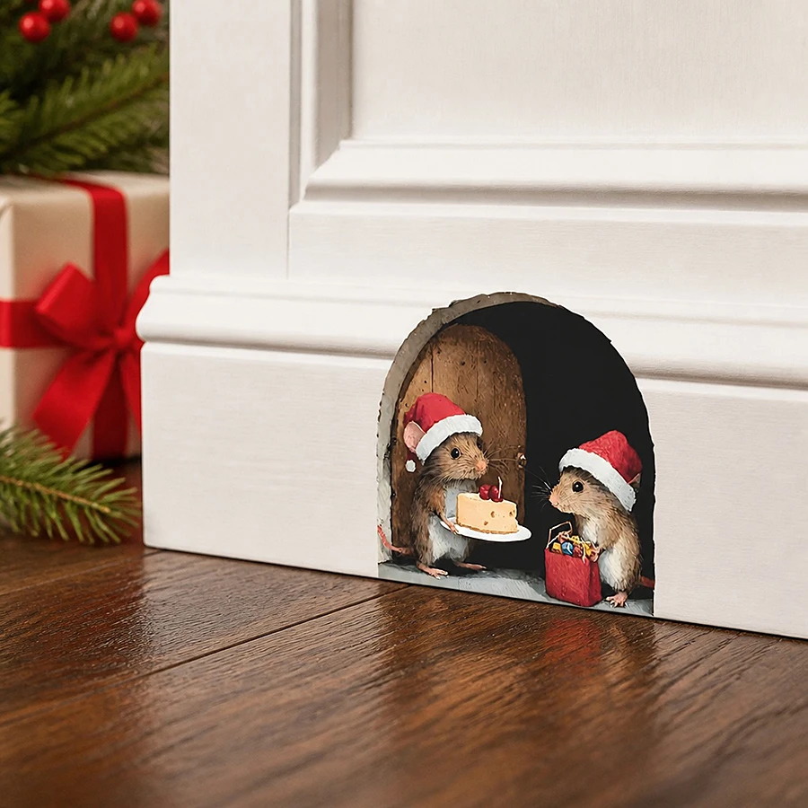 5/10Pcs Christmas Small Mouse Hole Wall Stickers Xmas Decoration For Home Noel  Merry Christmas New Year Accessories