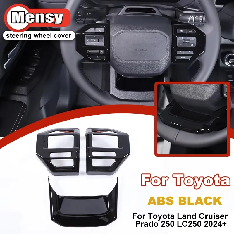 

For Toyota Land Cruiser Prado 250 LC250 2024+ ABS black car styling car steering wheel button frame sticker car accessories