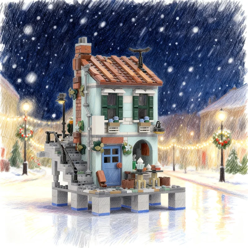 630pcs MOC Little Bakery - Riviera Extension Modular Buildings Model Building Blocks Construction Display Idea Art Assemble