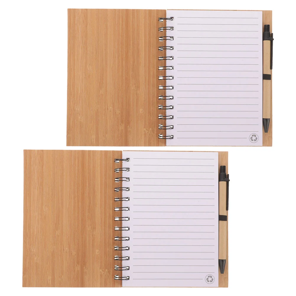 2 Sets Bamboo Notebook Notebooks for Work Compact Planner Notepad Office Memo Pads Notepads Small Spiral Journal