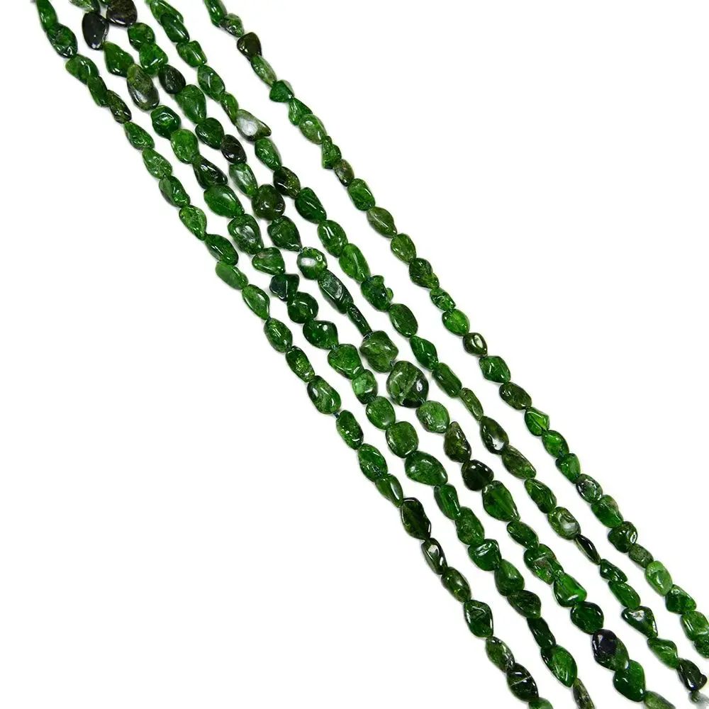 APDGG 5 Strands 7x9mm Natural Green Chrome Diopside Smooth Nugget Freeform Oval Loose Beads 15.5