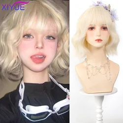 Blonde BOBO Synthetic Wigs Short Natural Wave Hair Wig For Women Party Daily Heat Resistant with Bangs Platium Golden Lolita