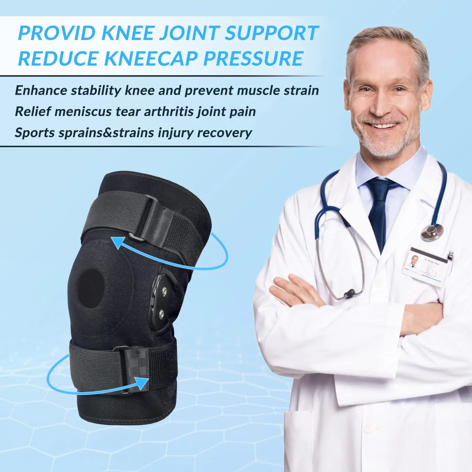 Hinged Knee Brace Orthopedic Meniscus Knee Pad With Side Stabilizers Arthritis Patella Protector Sports Kneepad Joint Pain, ACL