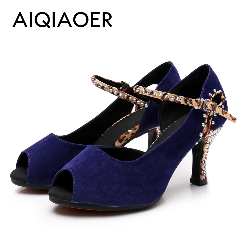 

Latin Dance Shoes Women High Heels Hot Selling Diamond-encrusted Sandals Fuzz Indoor Soft-soled Stage Party Social Ballroom