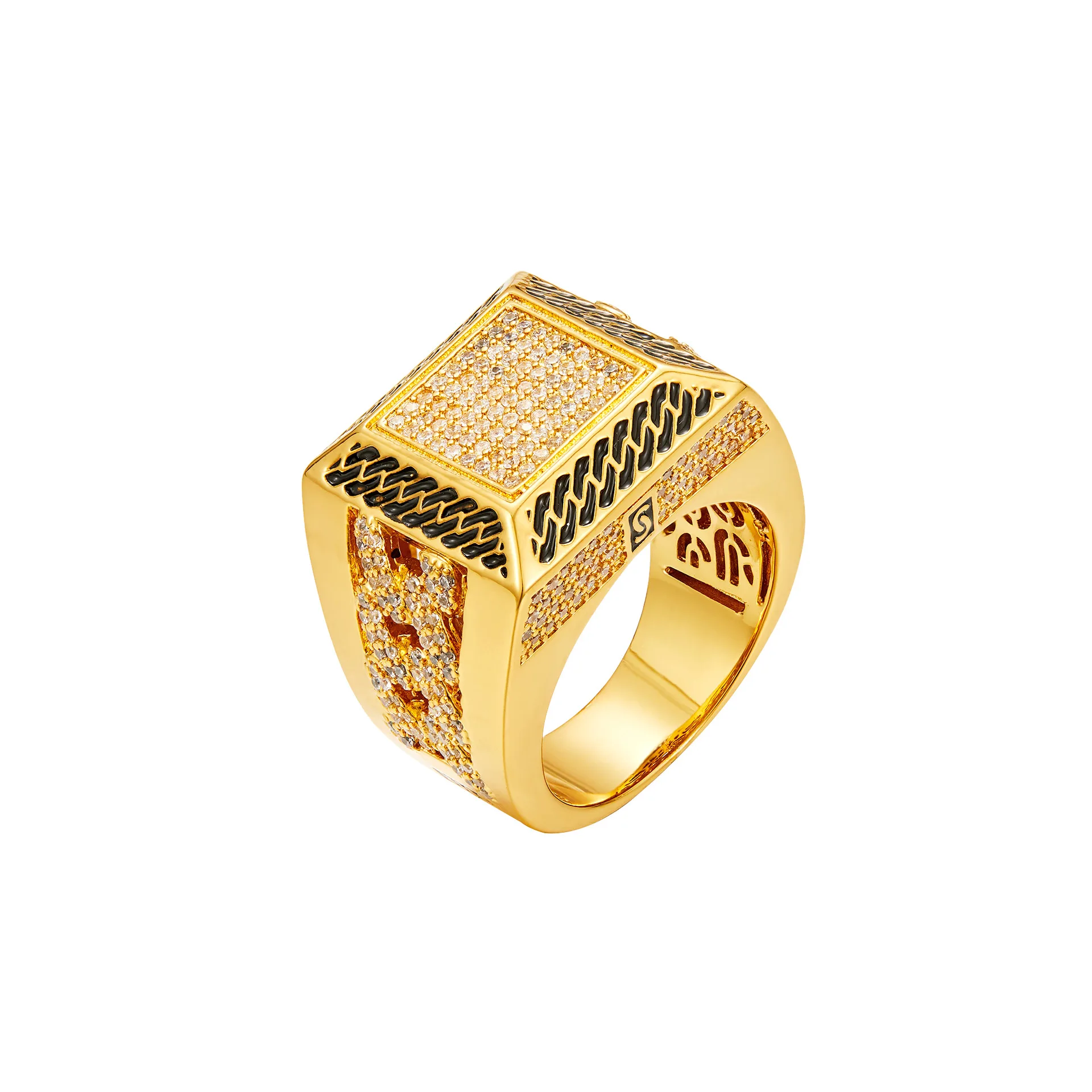 Hip Hop 5A+ CZ Stone Paved Bling Ice Out Umbrella Finger Rings for Men Rapper Jewelry Gold Color Drop Shipping
