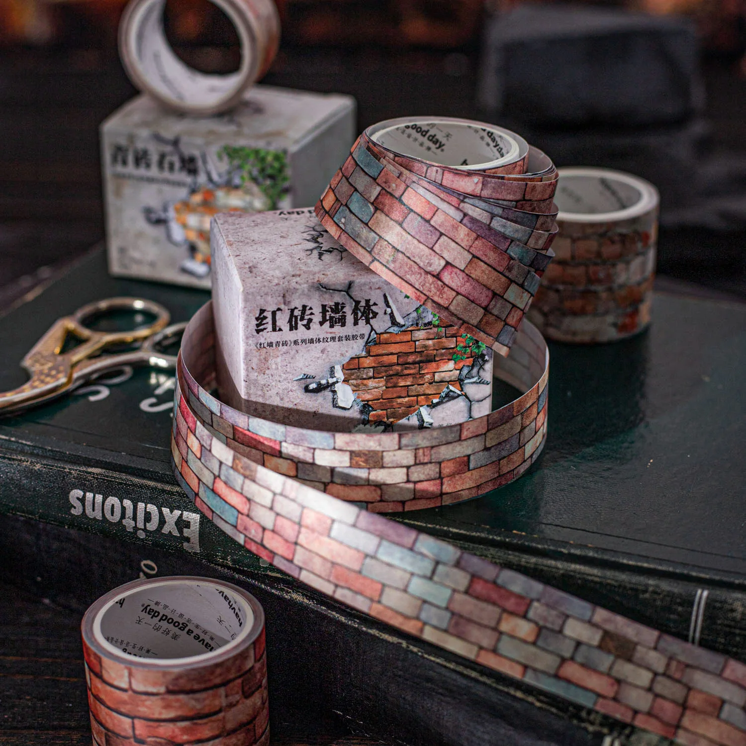 

2pcs/1lot Decorative Adhesive Tapes red walls and green bricks Junk Journal DIY Paper Japanese Masking Scrapbooking Stickers