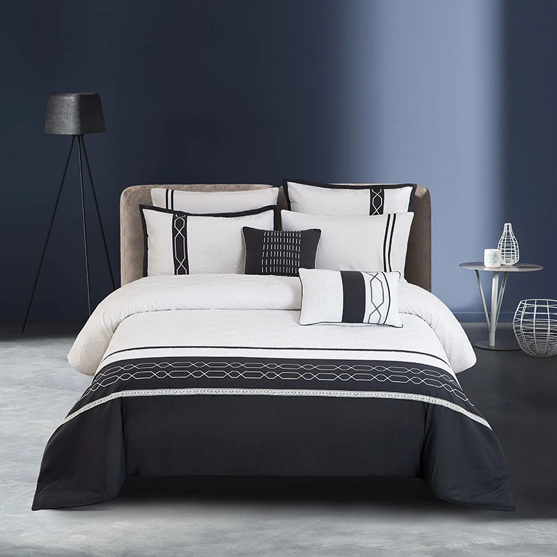 New Design Solid Color 100% Polyester Embroidery Hotel Duvet Cover Flat Sheet Set