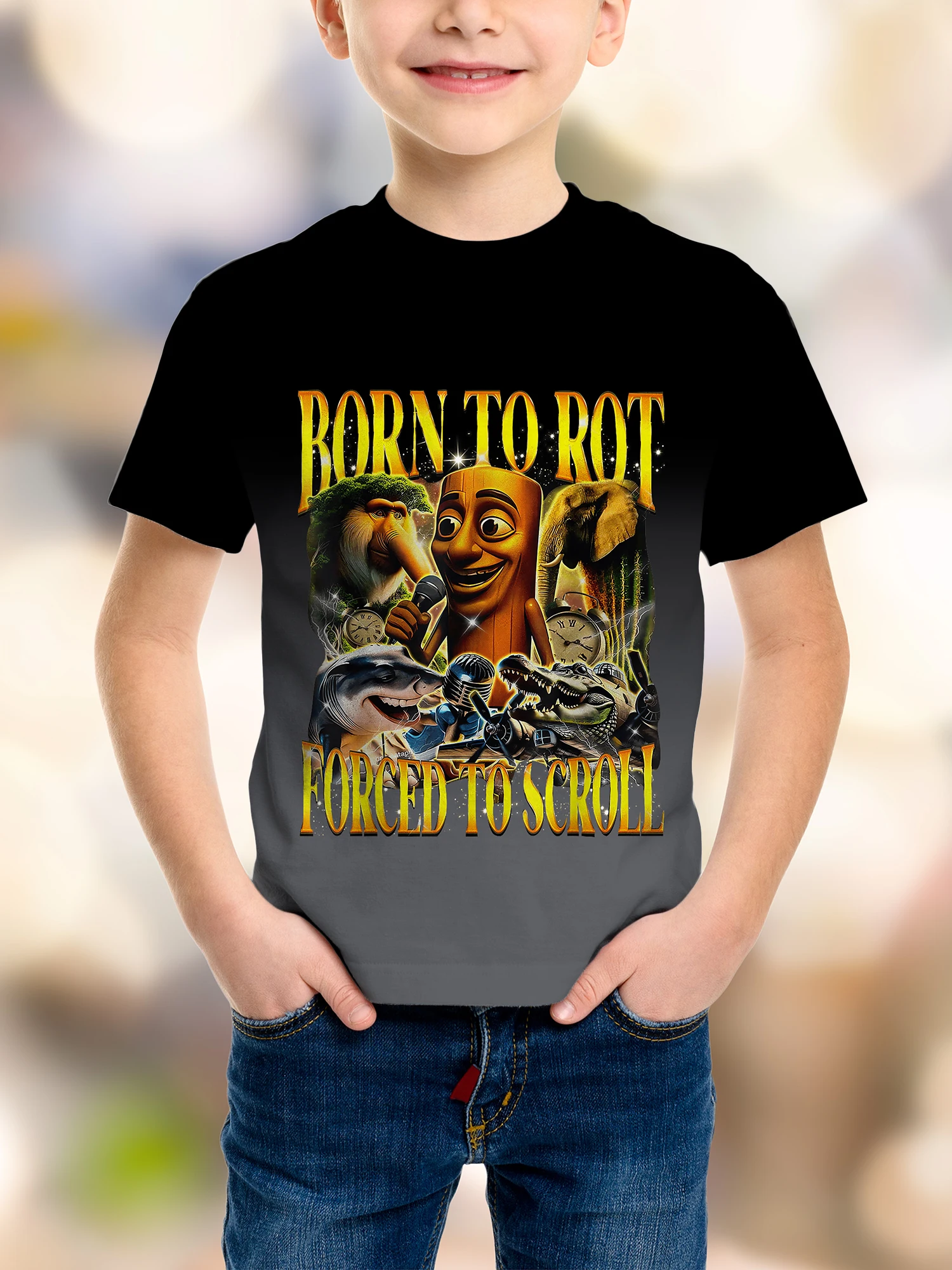Fashion Boys T-shirt Clothing TUNG TUNG SAHUR Italian Brainrot 3D Cartoon Print Man T-shirt Children's Sport Breathable Clothing