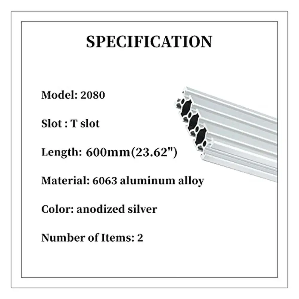 Aluminum Extrusion Profile 600mm 2080 T Slot Linear Rail Guide Frame 3D Printer CNC DIY Automation Equipment Stand Furniture