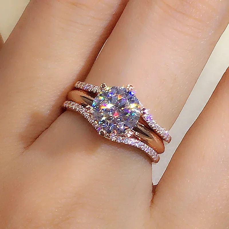 Unique Rose Gold Color Rings for Women Classic 6 Claws Designed Cubic Zirconia Rings Wedding Engagement Bands Hot Jewelry DailyO image 4