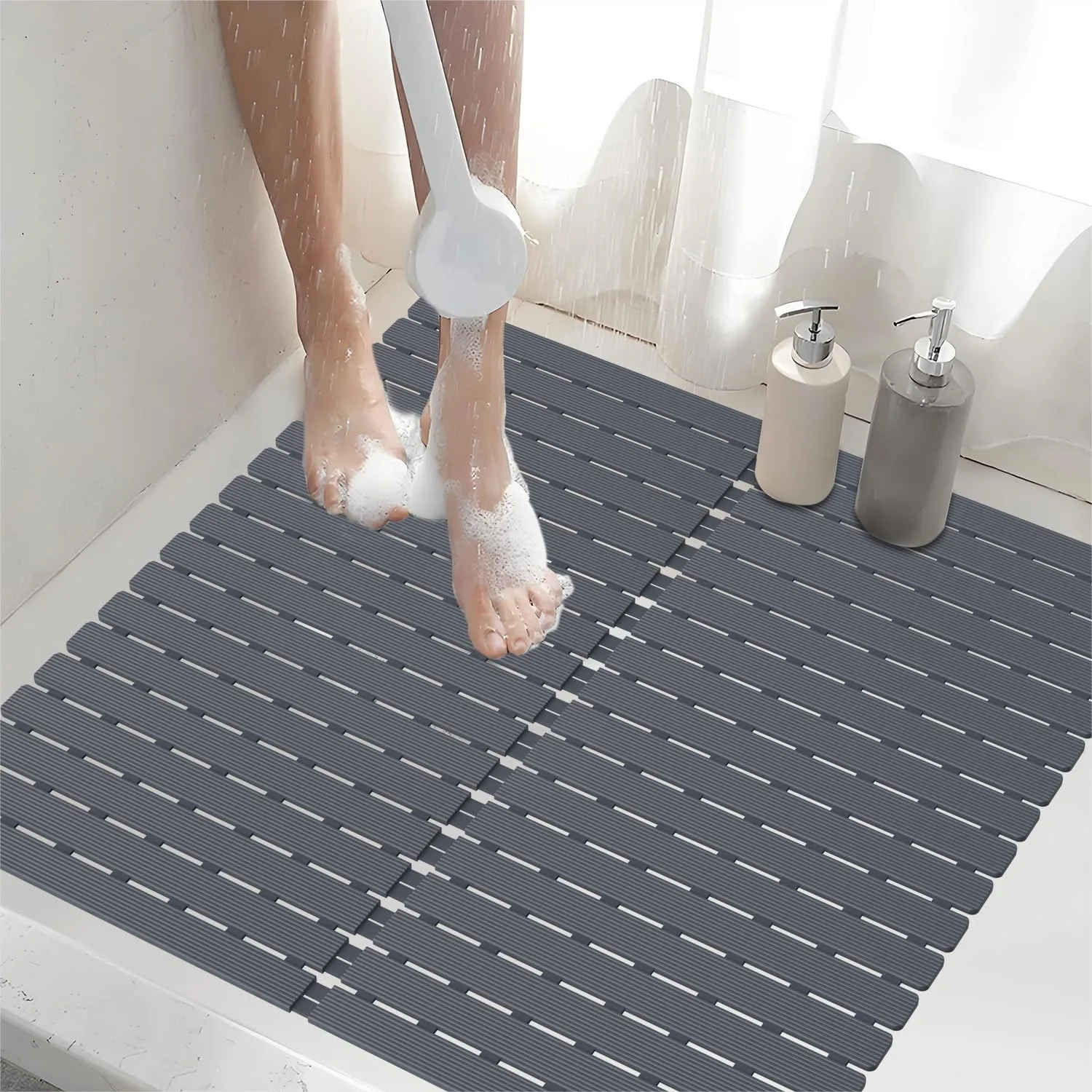 

Non-Slip Shower Mat 24x24 Inch, 236 Suction Cups with Drain Holes, Quick Dry Machine Washable Bath Mat for Tub and Shower Stall