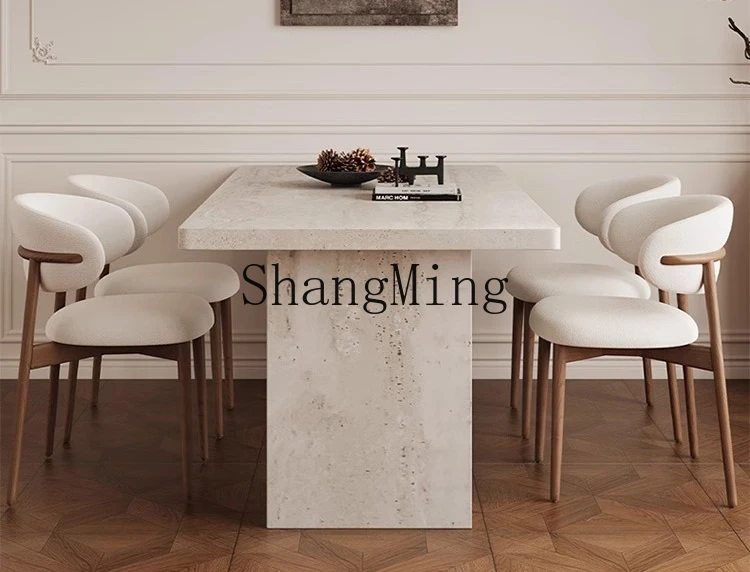 

CL table and chairs household travertine rock slab medieval wabi sabi rectangular table
