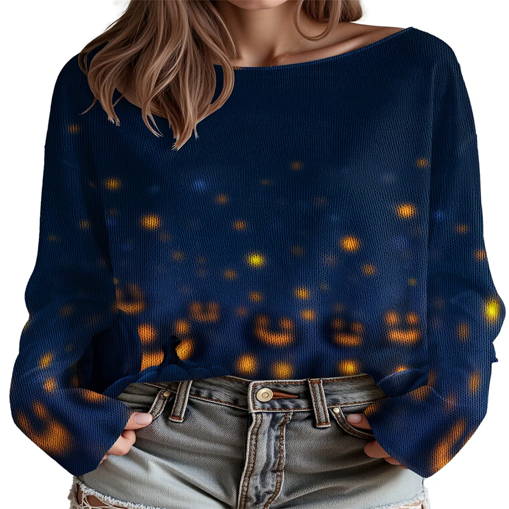 

Women's Sweater 2025 Halloween Knitted Jumpers Classic-Fit Long Sleeve Streetwear Female Trendy Pullover Tops 14