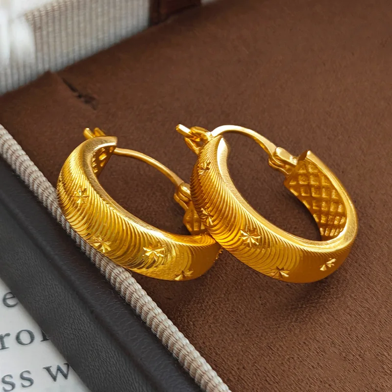 

luxury real gold jewelry 24k certifid sparkling starry cat's eye earrings ins style 999 pure gold versatile earrings earrings