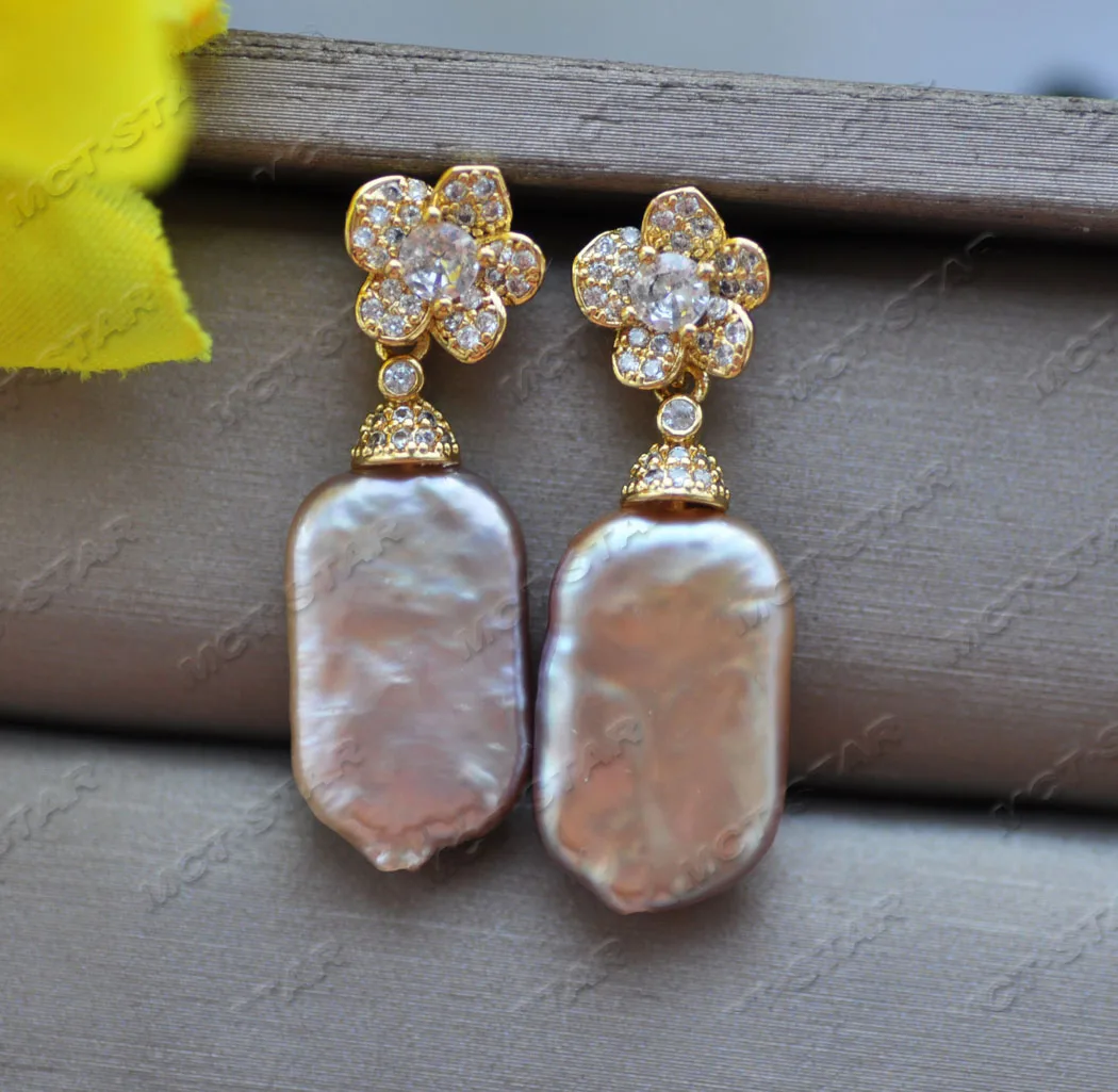 Z11840 24 مللي متر الوردي الخزامى عملة لؤلؤ المياه العذبة استرخى القرط تشيكوسلوفاكيا