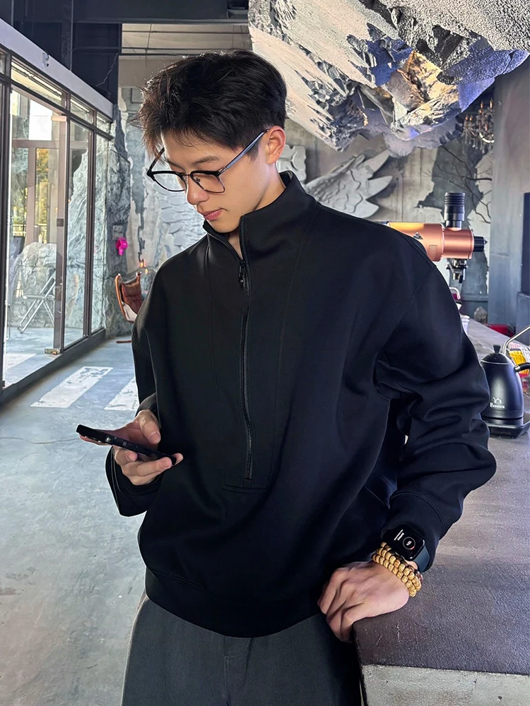 

Мужская толстовка на молнии с подкладкой Fce, повседневная верхняя одежда большого размера, удобная длинная внутренняя одежда с воротником-стойкой свека, осень-зима