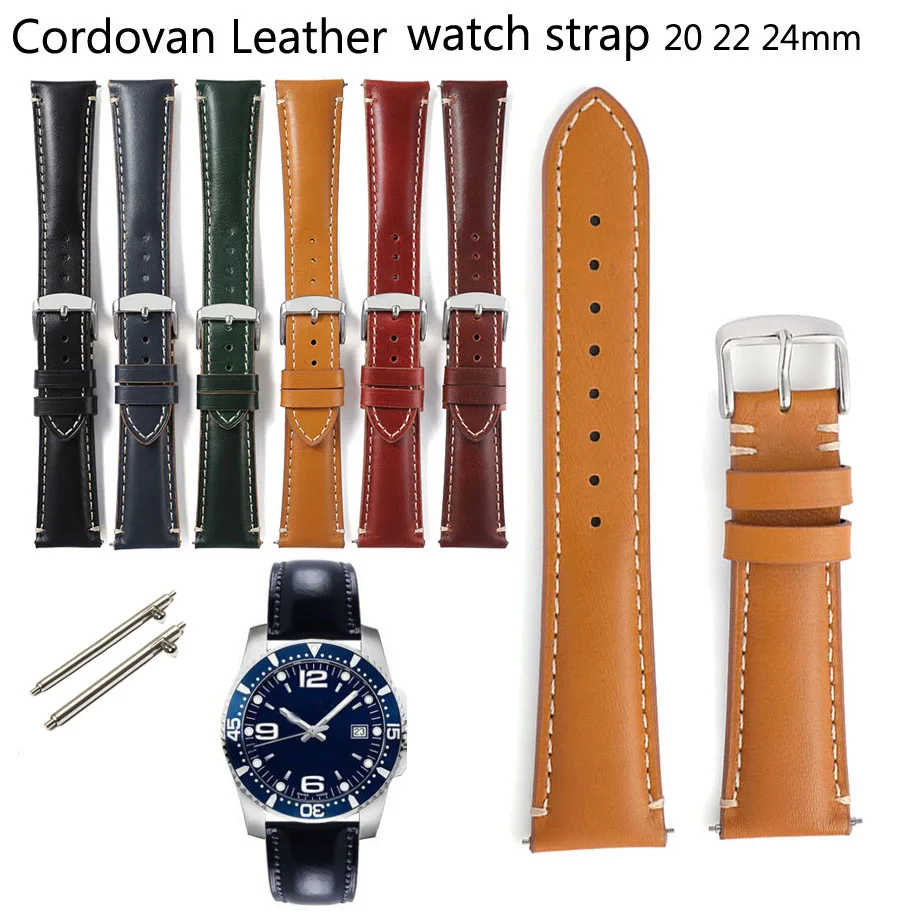 20mm 22mm 24mm Genuine Leather Watchband Slim Cordovan Leather Watch Strap Band Quick Release Wrist Bracelet Belt