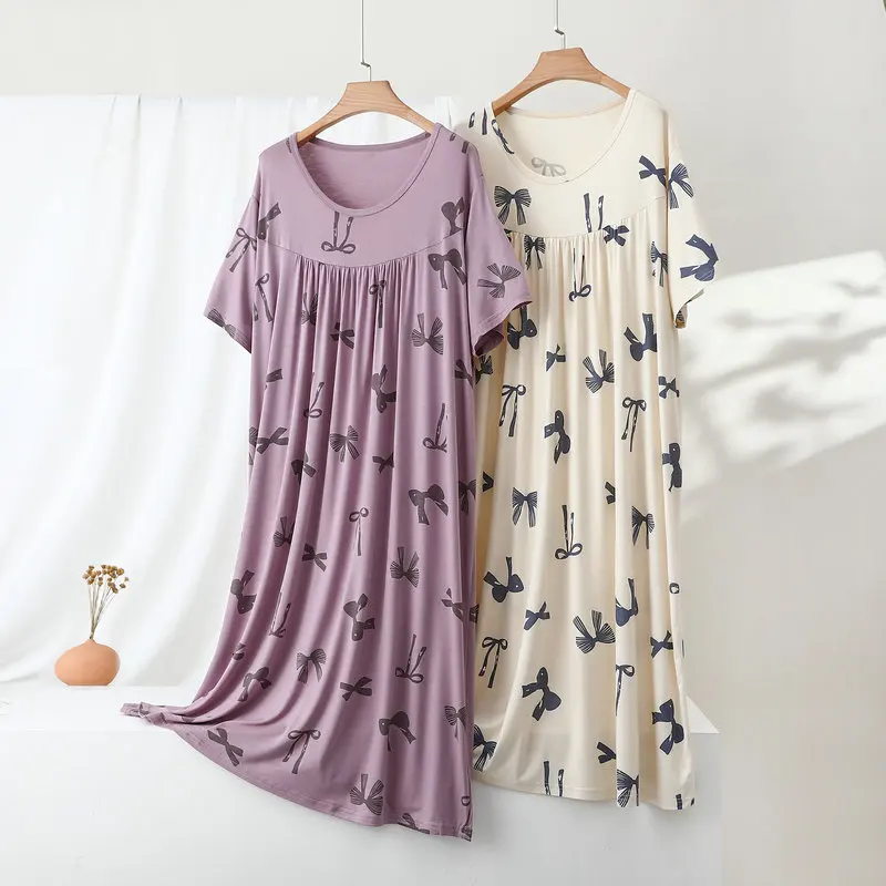 

Новая летняя пижама из мягкого модала: ночная сорочка с коротким рукавом, свободная домашняя одежда для женщин, ночная рубашка с бантом, ночное платье, ночное белье
