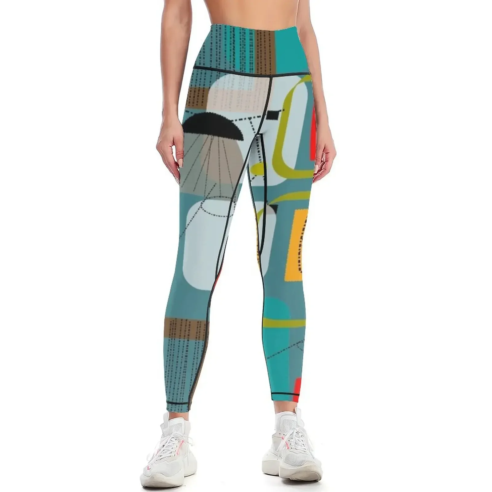 

Mid-Century Modern Abstract Art III Leggings high waist sport set workout clothes for Tight fitting woman Womens Leggings