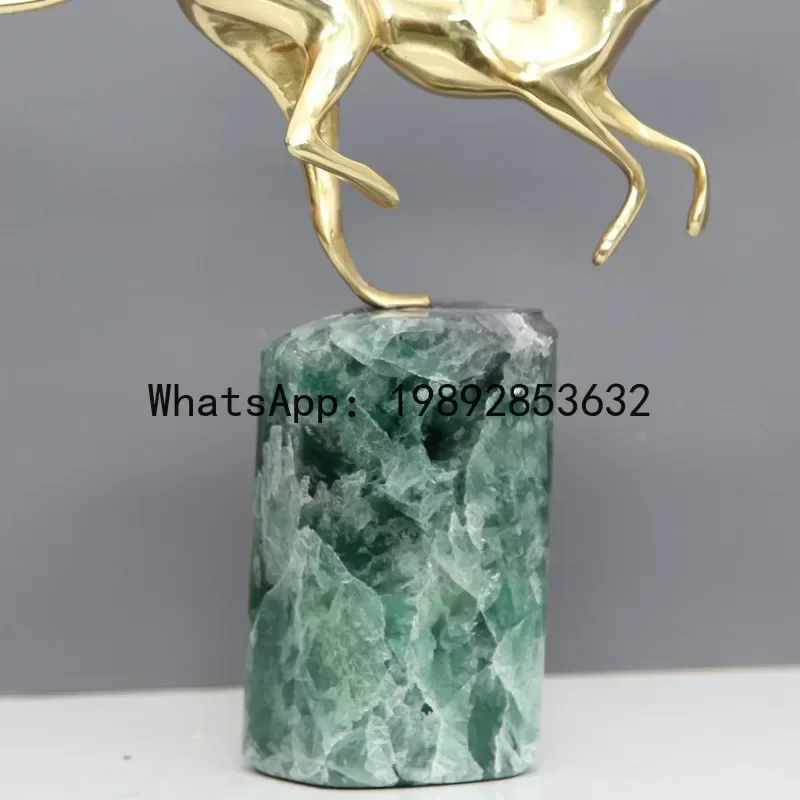 x17Metal Handicrafts Golden Leopard Brass Cheetah Green Marble Base Metal Decorative Figurines Room Decoration Accessories