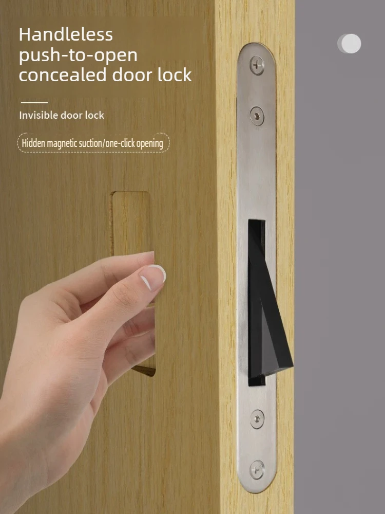 Handleless Invisible Door Lock for Hidden Door,Double-Sided Push-to-Open MagneticLock,Secret Room Door Lock with Indoor Deadbolt