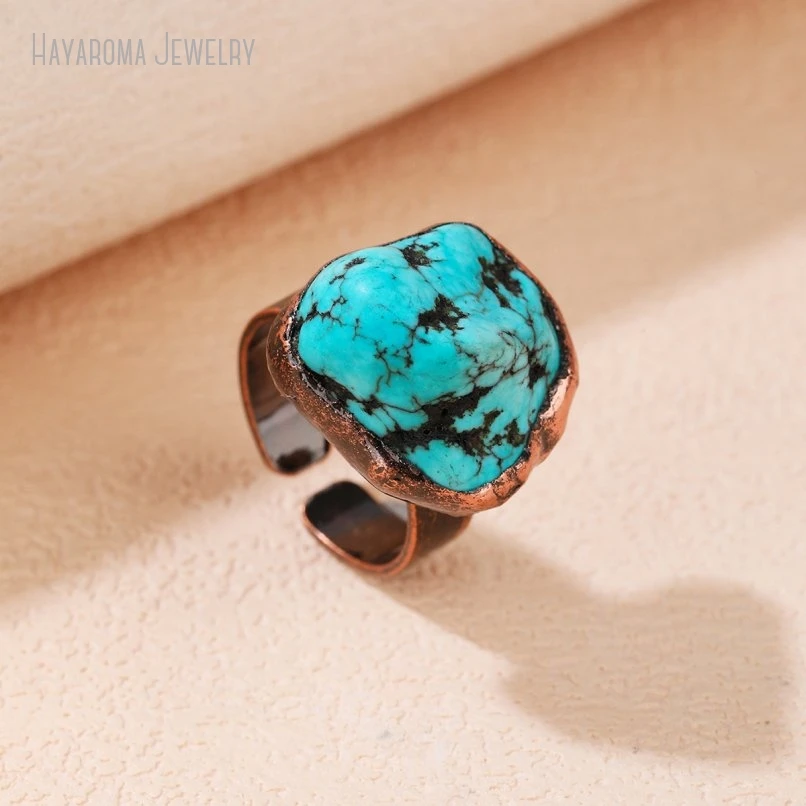 

10Pcs Boho Witch Wicca Jewelry Stacking Electroformed Copper Crystal Turquoise Women Ring