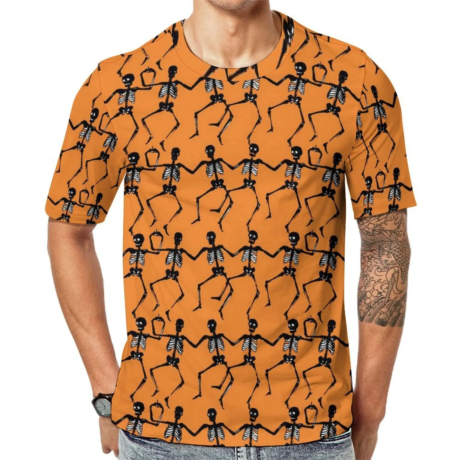 Men Dancing Skeleton T Shirt Halloween Trendy T Shirts Short Sleeve Printed Tops Cheap Beach Basic Plus Size Top Tees