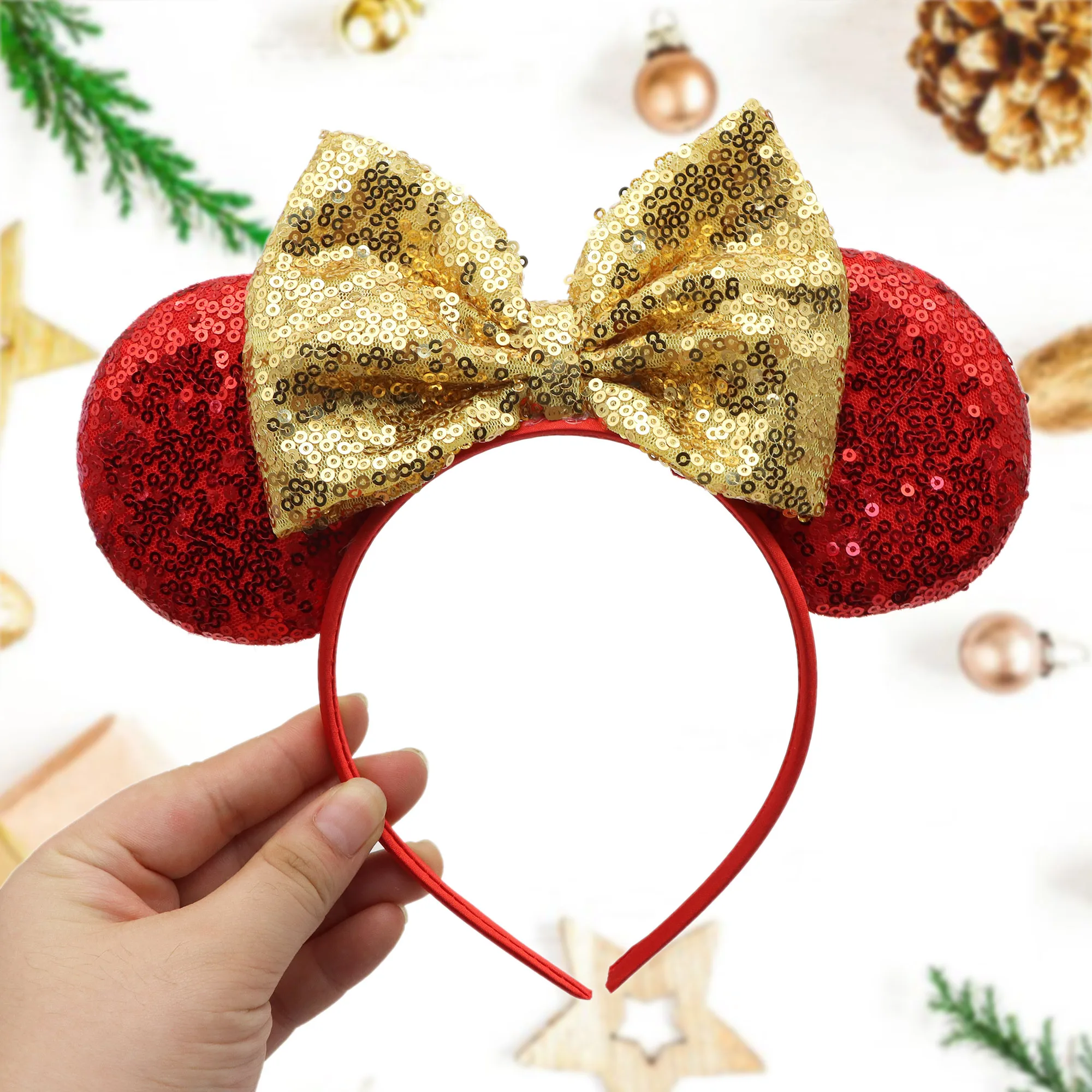 1Pc Adorable Festive Ears Sequined Headband with Bows-Sparkly Bow Hair Band with Ears Hair Hoop,One-Size-Fits-Most,Comfortable