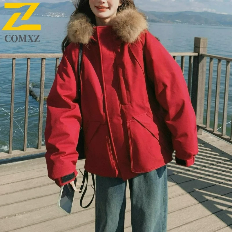 

COMXZ Men Outdoor Jacket Luxury Hooded Skiing Cold Resistant Coat Simple Daily Style Lightweight Winter Men Windbreaker