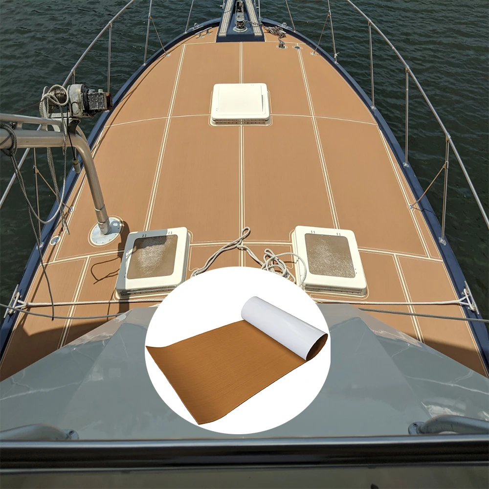 2400*1200mm Brushed brown surface for Yacht Inflatable Kayak EVA Foam Marine Teak Decking RV Self Adhesive Flooring Sheet pad