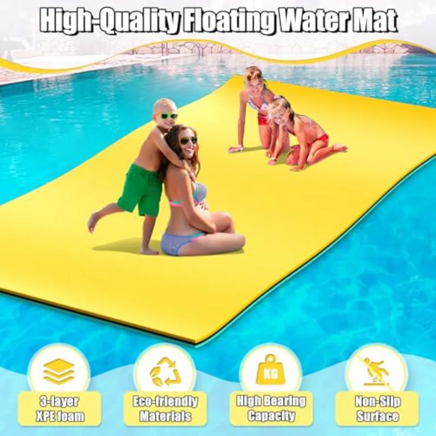 Floating Water Mat 6-18FT Lily Pad XPE Foam Floating Pad for Lake Pool Beach 3-Tier with Bungee Tether Storage Strap Blue for A