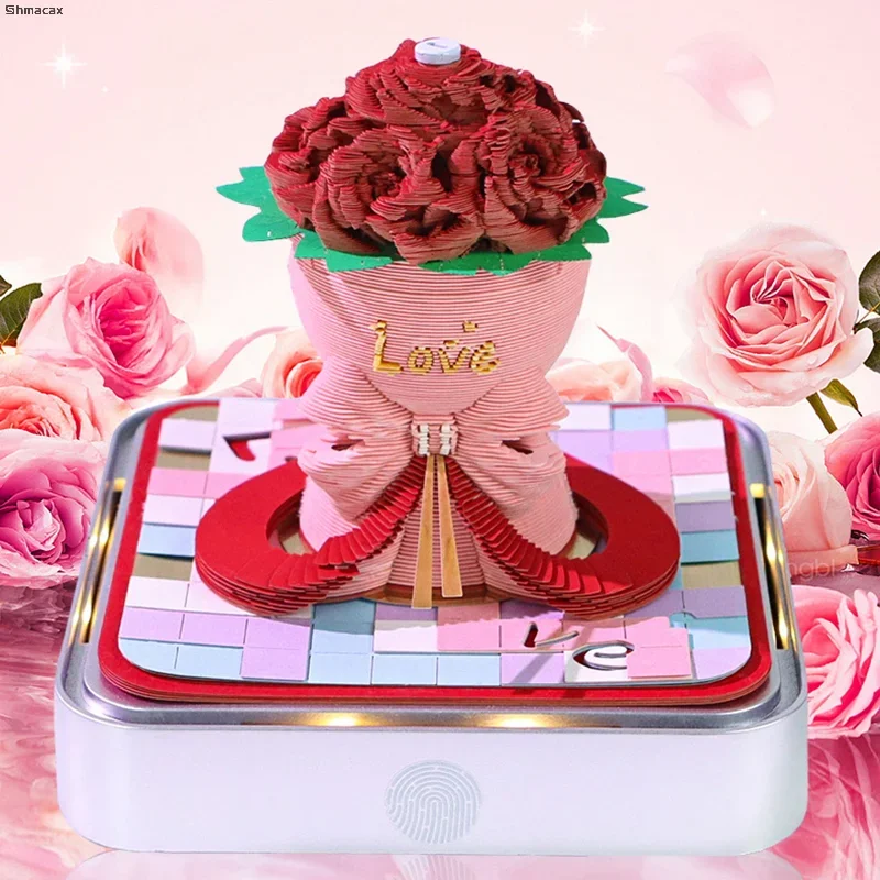 

Time Piece Calendar 2026 Desk Calendar With LED Light 3D Tear-away Calendar Paper Carving Art Memo Pad Notepad Gift Christmas