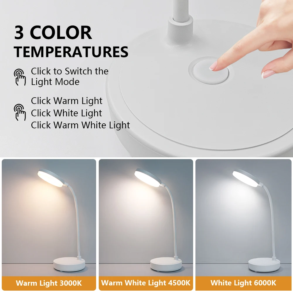 12 LED Folding Table Lamp Rechargeable Lamp Eye Protection Desk Light 3 Color Stepless Dimming Nightlight Bedroom Study Lighting