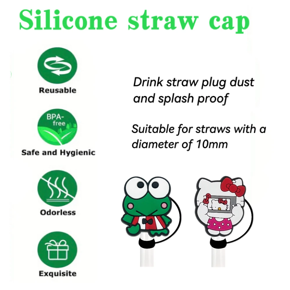 MINISO New Sanrio Series Straw Cover Cap 10MM Drink Straw Plug Reusable Splash Proof Fit Cup Accessories Straw Cap Charms Pendnt