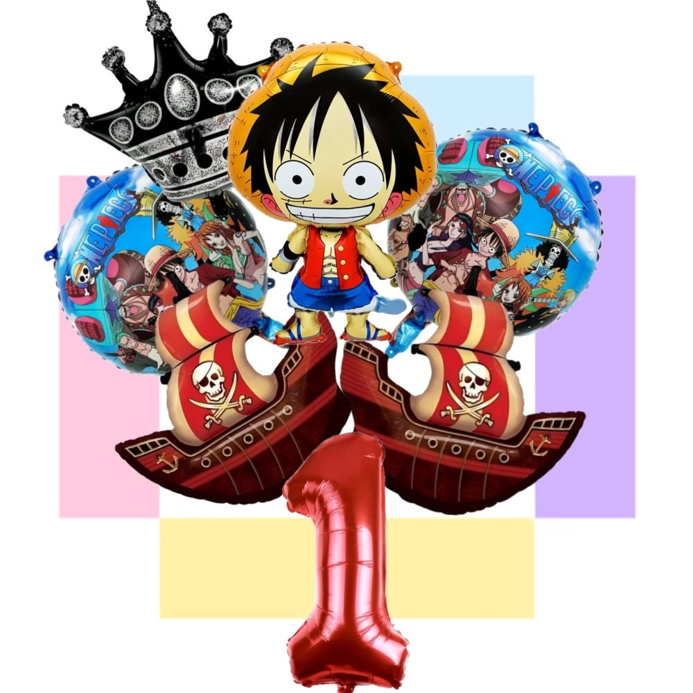 ชุดลูกโป่งวันเกิดวันพีซ ลูฟี่ ลูกโป่งฟอยล์ตัวเลข ลูกโป่งเรือโจรสลัด มงกุฎรูปดาวห้าแฉก อุปกรณ์ตกแต่งงานวันเกิด