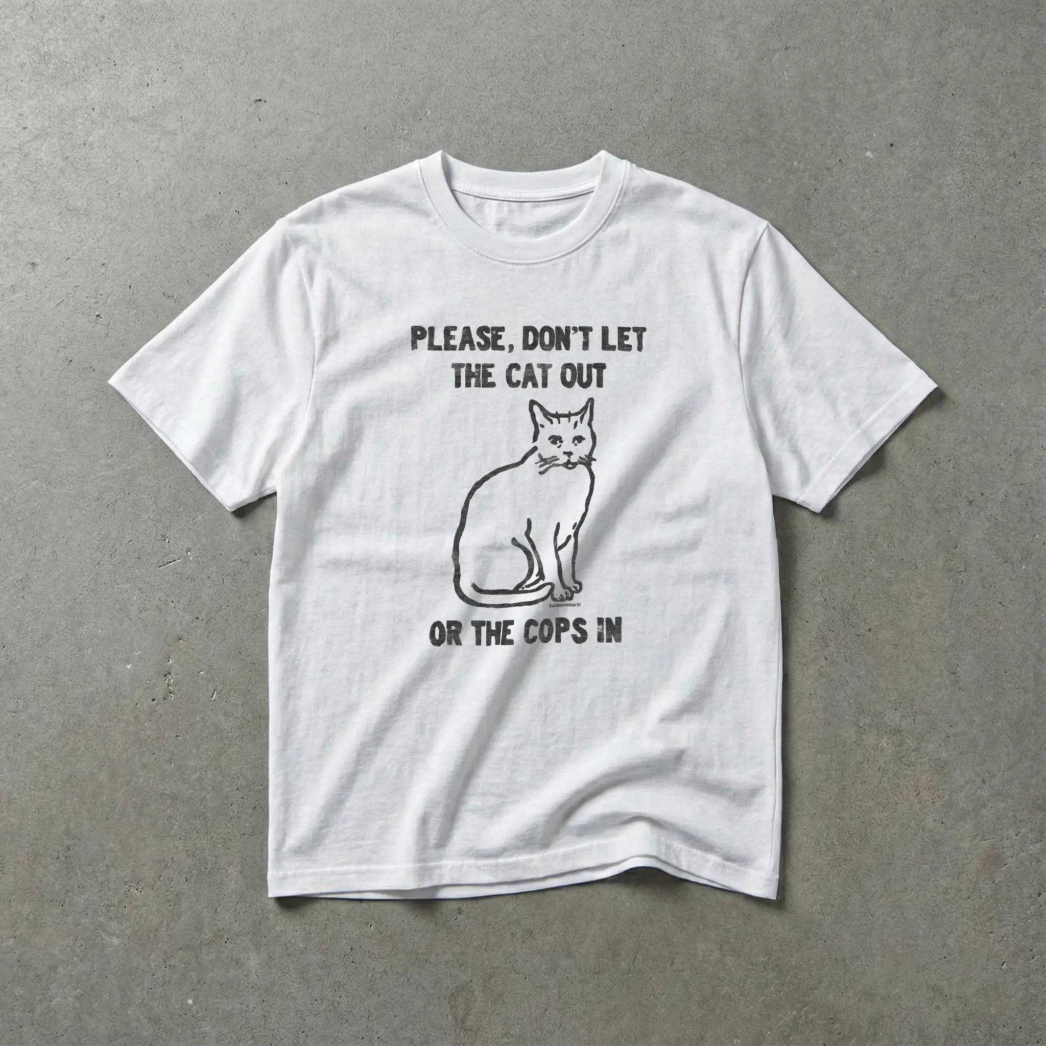 Funny Cat T-Shirt  Cops Out Line Art Graphic Tee Summer Men's and Women's Loose and Breathable T-shirt Top