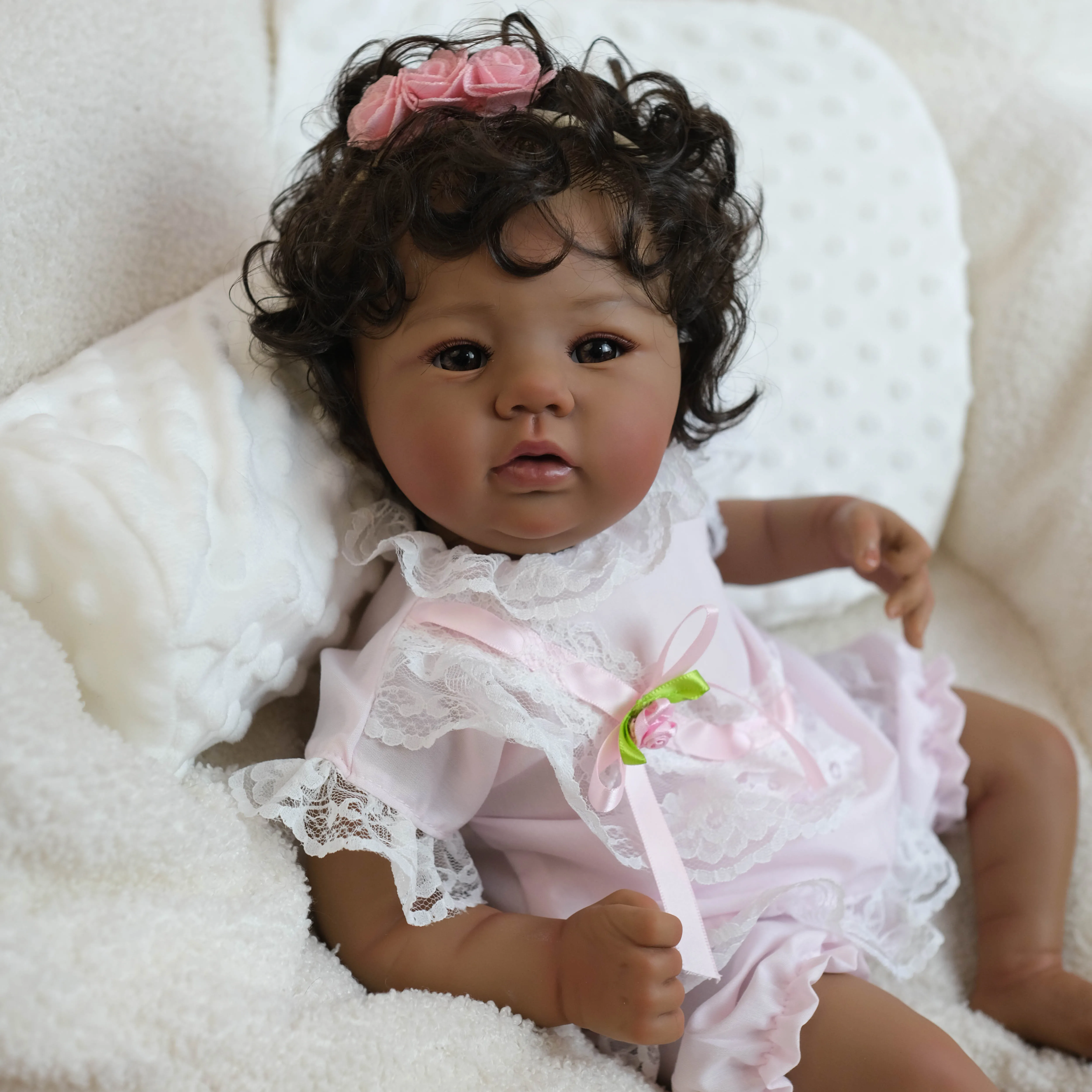

NPK 19'' Handmade Dark Skin High QuantityAbigail Reborn Baby Size Doll Very Soft Touch for Girls Gift