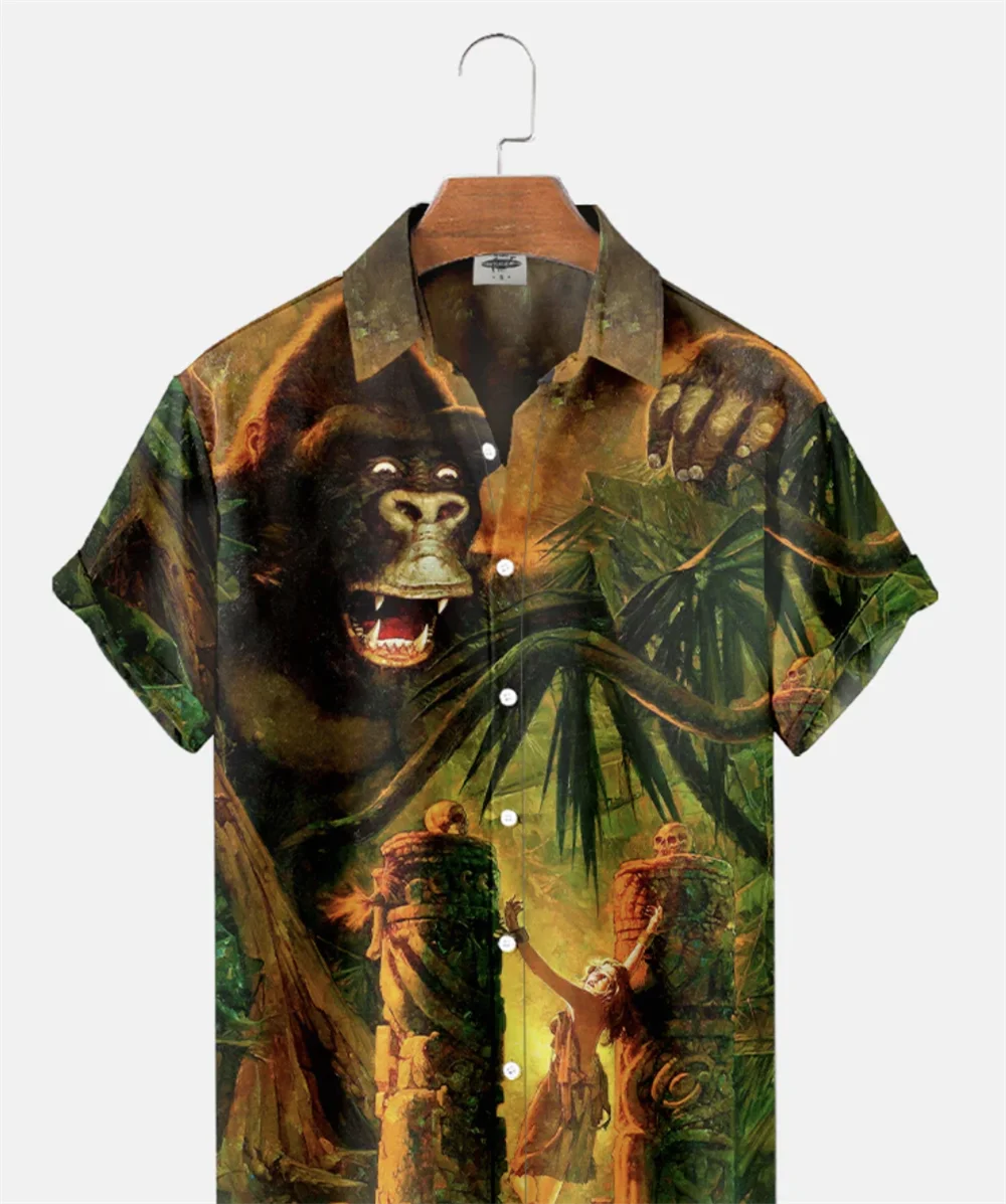 2024 Horror Film Shirt Voor Mannen Hawaiiaans Vintage 3d Gedrukt Casual Sale Karakter Streetwear Retro Social Zomer Grote Kleding