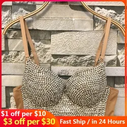 2021 Rhinestone biustonosz diamentowe bawełniane biustonosze Push-Up bielizna gorset Undefined krótki Top Ropa Sexy Bralette klub nocny Bar Lenceria