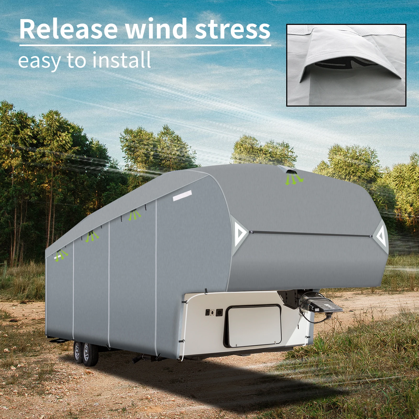 5th Wheel RV Caravan Cover, Camper Cover For 41-44 Feet Motorhome Travel Trailer, Come With Maintenance Accessory view 5