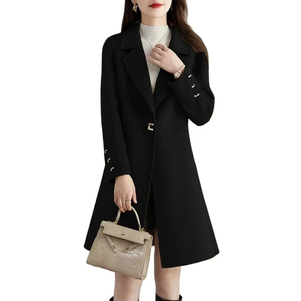 

Red Woolen Coat Temperament In The Long 2024 Autumn And Winter Hepburn Wind Explosion Slim Suit Collarfashion Coat Female Tide.