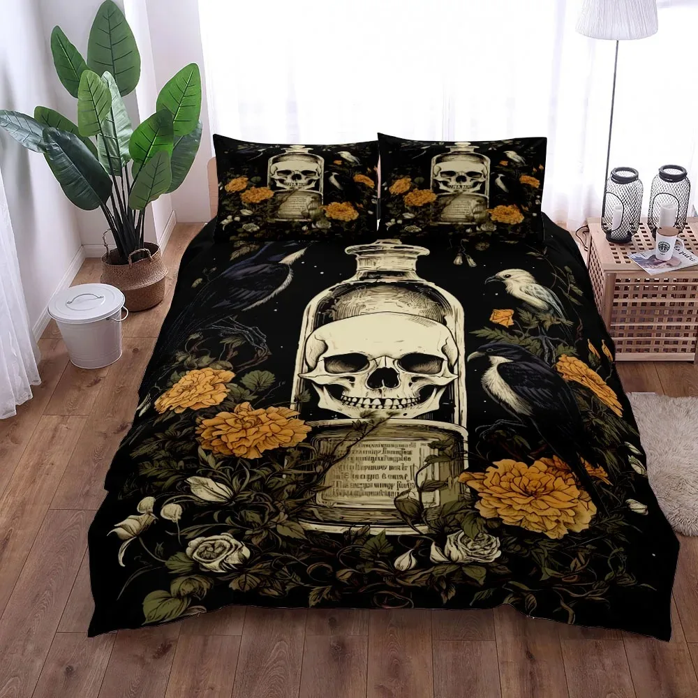 

Bohemian Horror Skull Crows Duvet Cover Set King Queen Double Full Twin Single Size Duvet Cover Pillow Case Bed Linen Set