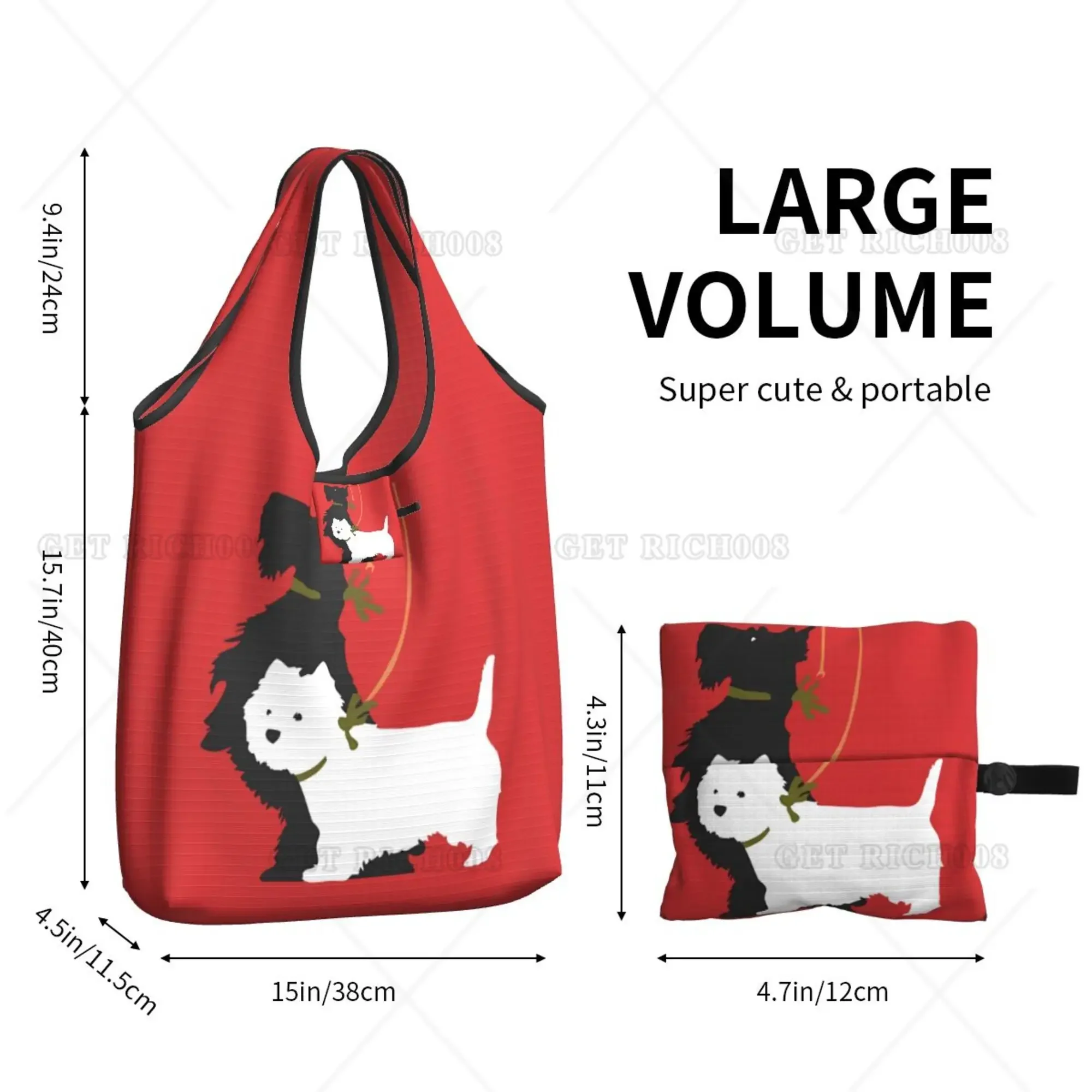 Schnauzer Dog Red Shopper Bag borsa per la spesa portatile donna uomo borsa borse per la spesa riciclabili Tote Bag Eco Bag senza cerniera