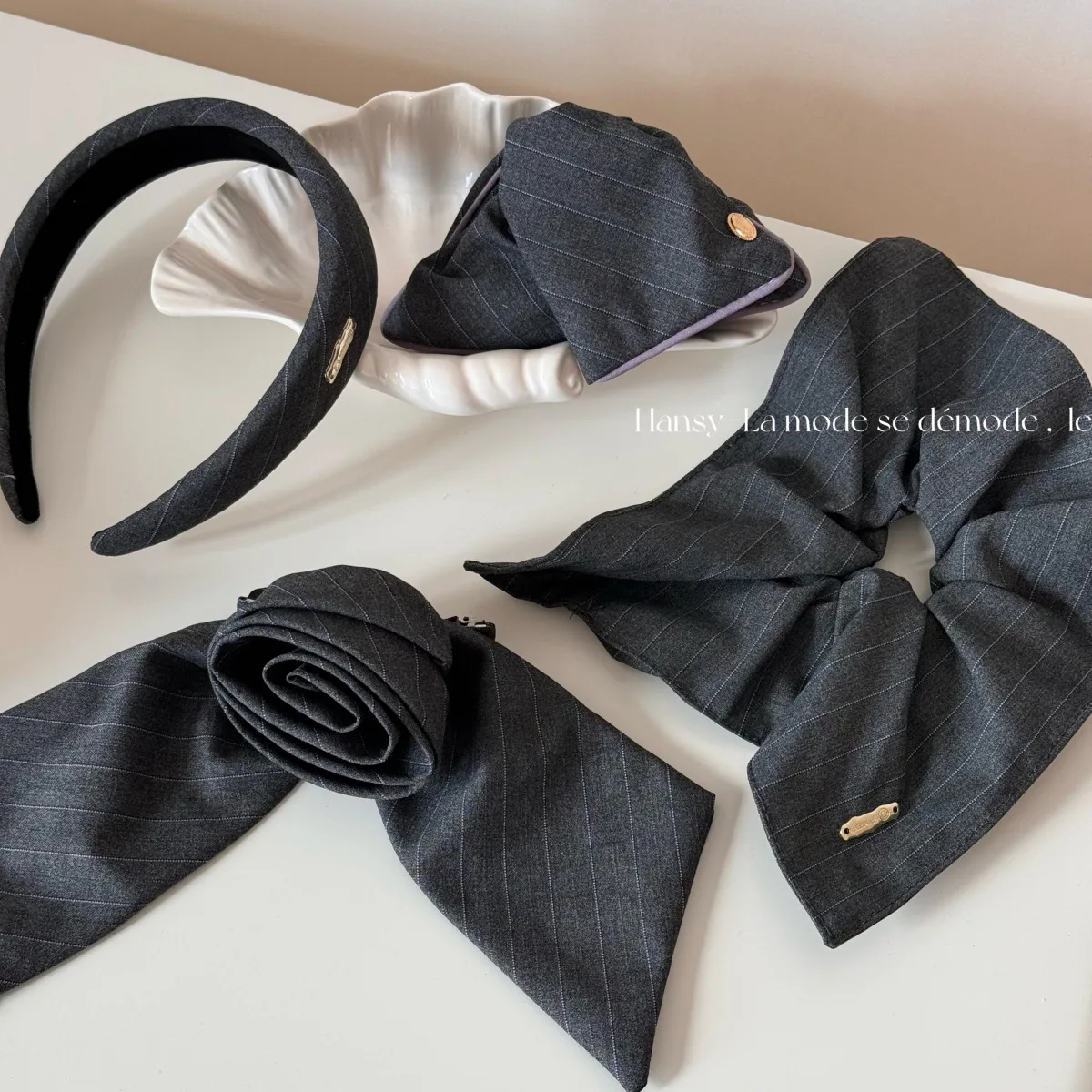 Hair Claw Clip Gray Striped Fabric Triangle Gentle No Pull Strong Hold Comfortable Durable for Daily Home Travel Office